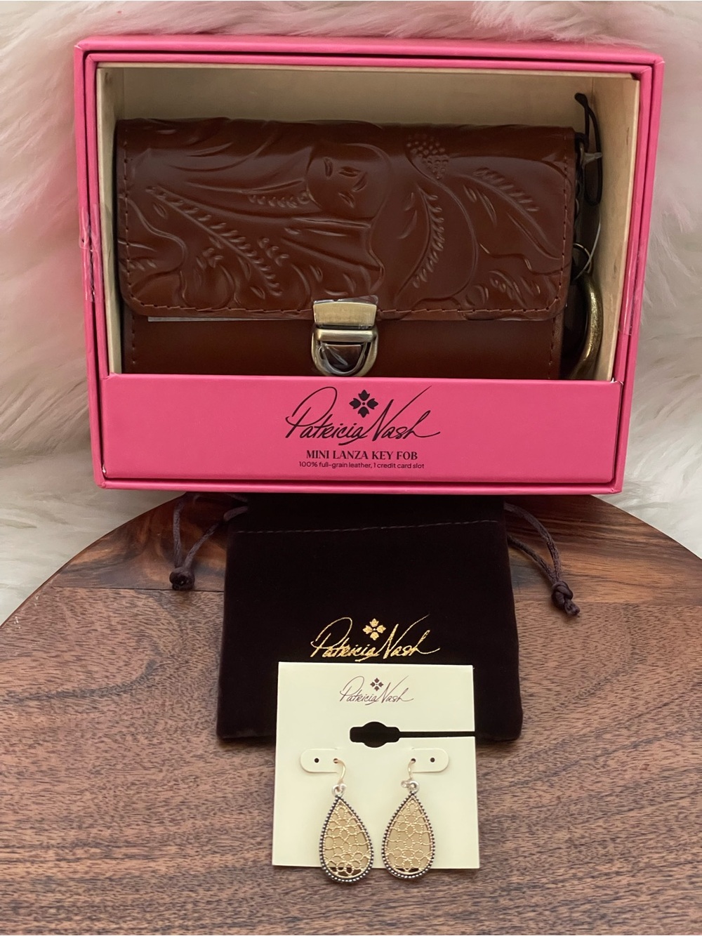 PATRICIA NASH 2 Piece Leather & Lace Bundle - Card Wallet Clutch & Earrings